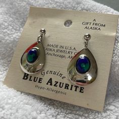 Never Worn Beautiful Genuine Blue Azurite Hypo-Allergic Earrings From Alaska Made In Usa Alaska Jewelry Co. Anchorage, Ak Blue Sterling Silver Teardrop Pierced Earrings, Nickel-free Blue Teardrop Earrings As Gift, Blue Gemstone Teardrop Earrings For Gift, Nickel-free Blue Teardrop Earrings For Gift, Blue Hypoallergenic Sterling Silver Teardrop Earrings, Blue Sterling Silver Teardrop Earrings Nickel Free, Blue Sterling Silver Teardrop Earrings For Gift, Earrings Color, Blue And Silver