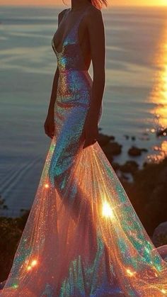 Dress Glitter, Fantasy Dresses, Fairytale Dress, Multicolor Dress, Fantasy Dress, Mermaid Fashion, Glam Dresses, Moda Vintage, Fashion Mistakes