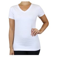 Cotton Stretched Tees Size: L.  Color: White.  Gender: female.  Age Group: adult. White Stretch Basic Tops, White Stretch V-neck Shirt, Stretch Shorts, Active Women, Gender Female, Short Sleeve Tee, Age Group, Active Wear, Color White