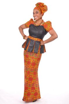 Kente Print Top and Skirt with Brocade Design-DP3227BP2 for special occasions or casual wear peplum top has a zipper at the back, form fitting waist of skirt has draw strings attractive Africa Fashion Style, Kitenge Designs, Kente Print, Traditional African Clothing, African Print Skirt, African Skirts, African Dresses For Kids, African Fashion Designers, African Fashion Skirts