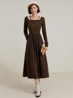 This is a feminine and romantic dress by LANGSON that is made out of high quality polyester 100% fabric. With design detail of long sleees detail and unique neckline, it gives a trendy and feminine look.- Shirring detail on the skirt- Slim top silhouette- Feminine and modern mood Chic Long Sleeve Square Neck Dress For Spring, Chic Square Neck Maxi Dress For Fall, Elegant Long Sleeve Square Neck Dress For Spring, Square Neck Long Sleeve Dress For Fall, Casual Long Sleeve Midi Dress For Evening, Casual Long Sleeve Evening Midi Dress, Square Neck Midi Dress For Winter, Elegant Square Neck Maxi Dress For Fall, Winter Midi Dress With Square Neck