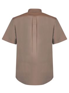 100% Cotton Modern Semi-formal Short Sleeve Tops, Modern Semi-formal Tops With Short Sleeves, Brown Short Sleeve Workwear Shirt, Relaxed Fit Short Sleeve Semi-formal Top, Relaxed Fit Short Sleeve Top For Semi-formal Occasions, Short Sleeve Shirt With Concealed Placket For Work, Modern Semi-formal Short Sleeve Shirt, Relaxed Fit Short Sleeve Business Shirt, Brown Short Sleeve Top For Business Casual