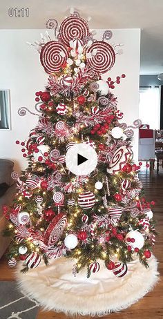 a christmas tree decorated with candy canes and ornaments