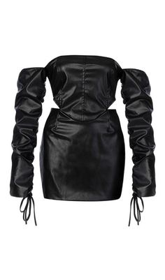 This OVERSIZED ARTIFICIAL LEATHER ONE SHOULDER DRAWSTRING SLEEVE BODYCON MINI DRESS is sure to be a showstopper. With a sleek one shoulder silhouette. drawstring detailing. and bodycon mini design. you'll be ready to turn heads and feel your sassy... Black Luxury Dress, Drawstring Sleeve, Black Bustier, Mini Dress Fashion, Luxury Dress, Casual Black