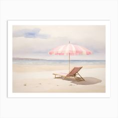 a pink and white umbrella sitting on top of a beach