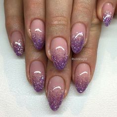 Lilac Nail Designs, Glitter Fade Nails, Lilac Glitter, Faded Nails, Purple Glitter Nails, Lilac Nails, Purple Nail