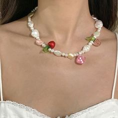 Trendy Pink Jewelry With Fruit Design, Trendy Cherry Adjustable Jewelry, Trendy Adjustable Cherry Jewelry, Casual Jewelry With Fruit Design For Gifts, Trendy Adjustable Fruit Design Jewelry, Casual Fruit Design Jewelry Gift, Sweet White Summer Jewelry, Y2k Cherry, Y2k Jewellery