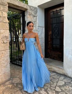 Styling Blue Dress, Greek Wedding Guest Dress, Greek Wedding Guest Outfit, Summer Soiree Outfit, Summer 2024 Dresses, Blue Dresses To Wear To A Wedding, Day Wedding Dress Guest, Blue Beach Wedding Dress, Summer Dresses 2024