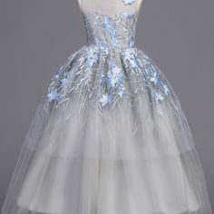 Flower Girls Dress Baby Kids Prince.. Blue Floral Applique Gown For Party, Spring Princess Style Blue Ball Gown, Blue Floral Applique Wedding Gown, Light Blue Tulle Dress With Floral Applique, Blue Floral Applique Dress For Dress-up, Light Blue Ball Gown Princess Dress For Parties, Blue Tulle Dress With Floral Applique, Blue Floral Applique Wedding Dress, Blue Wedding Dress With Floral Applique