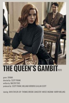 the queen's gambit poster is shown in black and white