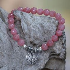 Agate beaded stretch bracelet, 'Striped Heart' - Pink Agate and Heart Charm Beaded Bracelet from Bali Pink Heart Beads Stretch Bracelet For Jewelry Making, Adjustable Pink Beaded Bracelets With Heart Charm, Pink Heart-shaped Beaded Bracelets, Pink Heart-shaped Spiritual Beaded Bracelets, Pink Heart-shaped Beaded Stretch Bracelet, Pink Agate, Beads Bracelet Design, Bead Charm Bracelet, Valentines Jewelry