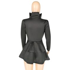 Black Long Sleeves Flounced Tops Sleek Black Top For Winter, Sleek Black Winter Top, Sleek Tops For Fall Clubbing, Fitted Solid Color Party Outerwear, Chic Black Outerwear For Club, Black Tops For Club Nights In Fall, High Stretch Black Tops For Evening, Sleek Black Club Top, Fitted Black Outerwear For Night Out