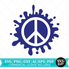 the peace sign is painted in blue and has splots on it, as well as