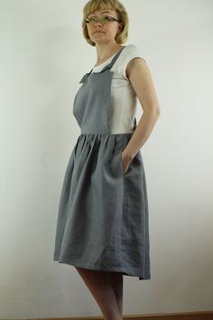 "Spring dress. Write the selected color in the message pure linen Handmade grey blue linen dress sleeveless, open back, 2 pockets, perfect for casual wear and suitable for any occasion in any season Details: - 100% natural linen produced in Europe ; - medium weight (180 gram per square meter); - color: grey blue, could be any from our colors catalog (color samples at the photo); Made to order, approximately a few days, If you have any questions please message me and I will be glad to answer. Siz Linen Casual Dress, Linen Summer Dress, Blue Linen Dress, Color Catalog, Linen Summer, Summer Linen Dresses, Sleeveless Dresses, Dress Linen, Linen Casual