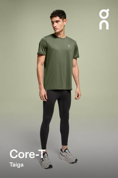 Go back to basics with this lightweight and versatile tee. Designed for the everyday runner's wardrobe | On Men's Core-T Short-Sleeve Shirt in Taiga, Size: Small. Lightweight, versatile, running Road Running. Performance Running | Recycled Polyester Technical Go-dry T-shirt For Running, Basic Short Sleeve Go-dry Activewear, Athletic Fit Short Sleeve Running Activewear, Sporty Crew Neck Activewear For Running, Functional Short Sleeve Activewear For Running, Athleisure Go-dry T-shirt For Running, Moisture-wicking Athleisure T-shirt For Running, Green Go-dry Athleisure T-shirt, Green Go-dry T-shirt For Athleisure