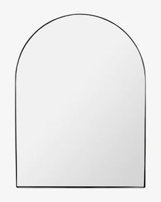 an arch shaped mirror is shown against a white background and has black trim around the edges