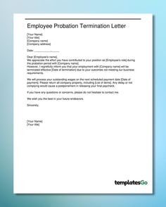 An time saving template of employee probation termination letter to edit with our document creation platform. Congratulations Letter, Saving Template, Work Templates, Termination Letter, Business Letter, Business Requirements, Document Templates, Personalized Letters, Letter Templates