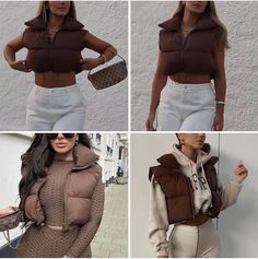 Cropped Puffer Vest, Winter Crops, Cold Fashion, Crop Vest, Trendy Fits, Cropped Vest, Thick Sweaters, Outerwear Vest, Puffer Vest