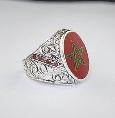 Morocco Flag Ring, Silver Gifts, Countries Rings, Fans Jewellery, Nationals Jewelry, Gifts His and Hers, Enamel Colors Ring Weight  : 13 gr Engraved Enamel Ring As Gift, Engraved Enamel Ring For Gift, Oval Enamel Signet Ring For Gift, Oval Enamel Signet Ring As Gift, Red Inlay Rings For Gifts, Oval Enamel Rings For Gifts, Handmade Enamel Anniversary Ring, Morocco Jewelry, Morocco Flag