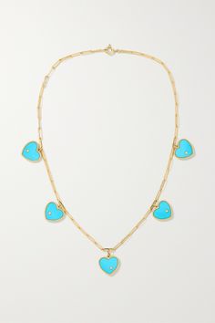 Yvonne Léon's necklace has an antique, heirloom quality - the designer loves pulling inspiration for her pieces from vintage flea markets. Handmade from 9= and 18-karat gold, it's adorned with five heart-shaped pendants, each one inlaid with turquoise and a single diamond. Wear yours with the matching earrings. Heirloom Turquoise Necklace As Gift, Heirloom Turquoise Necklace For Gift, Antique Turquoise Jewelry, Png Heart, Vintage Flea Market, Turquoise Jewellery, Diamond Accessories, Antique Turquoise, Turquoise Pendant Necklace