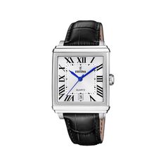 Montre Festina On The Square Acier Argente Carre Quartz 33.3mm Fond Blanc Bracelet Cuir De Vache Noir F20681/1 Black Box, Men's Watch, Trending Accessories, Wrist Watch, Latest Fashion, Buckle, Good Things, Stainless Steel