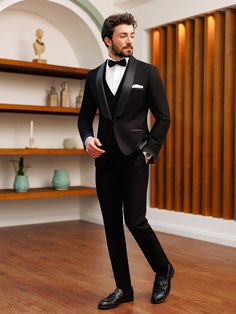 Black Formal Suits Men, Tuxedo For Men All Black, Black Suit Men For Wedding, Coats For Men Formal, Mens Suits For Reception, Black Coat Suit For Men, Black Tux For Wedding, Walima Men Suit, Black Tuxedo Suit For Men