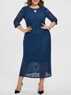 Plus Size Floral Lace Keyhole Maxi Dress - Blue - 4E77356622 - Women's Clothing, Plus Size Women's Clothing  #PlusSizeWomensClothing #Women's #Clothing # #Plus #Size #Women's #Clothing Plus Size Lace Dress, Plus Size Casual Dress, Keyhole Dress, Surplice Dress, Dress Sleeve Length, Fall Winter Dresses, Ankle Length Dress, Maxi Dress Prom, Floral Lace Dress