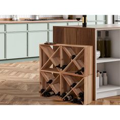 a wine rack in the middle of a kitchen