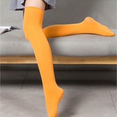 Orange Nwt 1-Pair Women Solid Fashion Over The Knee Socks Girls Knee High Socks, Over Knee Socks, Silk Stockings, Black Peach, Halloween Inspo, Over The Knee Socks, Thigh High Socks, Winter Socks, Thigh High Stockings