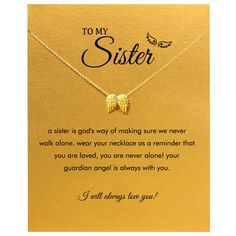 PRICES MAY VARY. 【Necklace Meaning】To my Sister — a sister is god's way of making sure we never walk alone. wear your necklace as a reminder that you are loved, you are never alone! you guardian angel always with you. 【Material&Size】14K gold plated, shining color and nickle free. 16.5+2’’, adjustable length make sure most people suitable. 【Package】a gold angle wing necklace, an inspirational sister gifts card, a heart brown envelope. 【Sister Gift Ideal】Christmas, Birthday, Graduation Gifts Choic Meaningful Gifts For Younger Sister, Christmas Gifts For Sister Meaningful, Sister Necklaces, Necklace Meaning, Necklace Sister, Best Friend Necklace, Sister Necklace, Your Guardian Angel, Brown Envelope