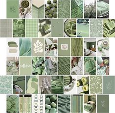 a collage of green and white images