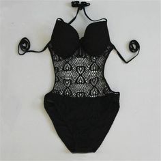 Fashion Women Hollow Gauze One Piece Swimswear Bathing Elegant Summer Nylon Bodysuit, Summer Stretch Bodysuit With Underwire, Summer Shapewear Bodysuit With Underwire, Beach Nylon Bodysuit Shapewear, Nylon Shapewear Bodysuit For Beach, Summer Nylon One Piece With Lined Body, Spring Beach Nylon Bodysuit, Summer Stretch Black One-piece, Summer Stretch Black One Piece