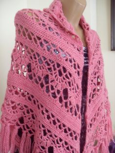 Soft woolen crocheted scarf, triangular, apple pink size 140/80cm Pink Crochet Bohemian Scarf, Pink Crochet Bohemian Scarves, Bohemian Pink Crochet Scarves, Bohemian Pink Crochet Scarf, Pink Bohemian Crochet Scarves, Pink Crochet Lace Shawl In Bohemian Style, Pink Crochet Scarves, Bohemian Pink Shawl With Crochet Lace, Handmade Pink Shawl For Spring