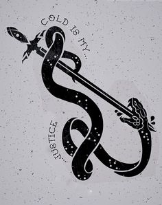 a black and white drawing of a snake with an arrow