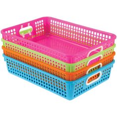 three plastic baskets stacked on top of each other