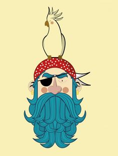 an illustration of a man with a beard and pirate hat on top of his head