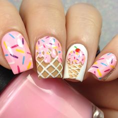 Glam Nails Challenge Ice Cream cdbnails Nail Art Ice Cream, Sprinkle Nails, Cream Nail Art, Art Ice Cream, Ice Cream Nails, Cream Nail, Kids Nail Designs, Cream Nails