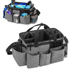 PRICES MAY VARY. 【LARGE CAPACITY】: External Size: 15.5" x 8.8" x 10". Cleaning caddy bag with 4 foldable inner dividers divides a large compartment into 5 compartments, making it easy to organize your cleaning supplies neatly. 【SMART DESIGN】: There are 5 various pockets, including trash bag dispenser, leak-proof pockets are great for wet rags, sponges, and brushes, making cleaning tools easy to carry. Portable cleaning organizer designed with a hook for small brushes, keys, or other small items. Trash Bag Dispenser, Cleaning Caddy, Caddy Bag, Cleaning Supplies, Shoulder Strap, Handles, Design