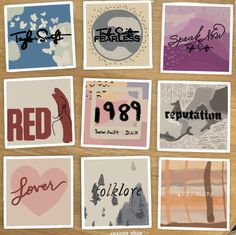 some stickers that are on top of a wooden table with the words red, white and