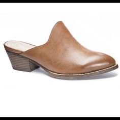 Crafted From Faux Leather, The Catherin Mules Are Perfectly Designed With A Pointed Toe And Rubber Sole. 2” Heel Leather Slip-on Mules, Brown Faux Leather Mules For Fall, Casual Brown Low Heel Shoes, Casual Brown Low Heel Heels, Casual Brown Low Heel Mules, Brown Low Heel Mules With Stacked Heel, Brown Low Heel Mules With Medium Width, Trendy Brown Medium Width Mules, Spring Brown Almond Toe Mules