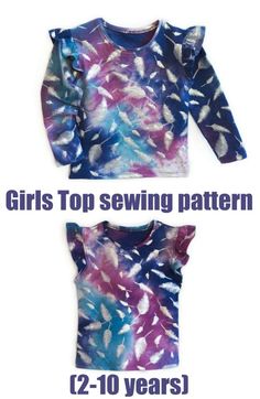 two shirts with different designs on them and the words girls top sewing pattern below it