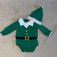 Elf Onesie And Hat Outfit Size: 0-3 Months Never Worn Smoke Free Home Make An Offer Elf Outfit, Baby Elf, Hat Outfit, Elf Clothes, Outfits With Hats, Baby Outfits, 3 Months, Matching Sets, Kids Shop