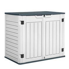 an outdoor storage box with two doors