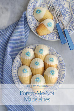 Weston Table's Forget-Me-Not Madeleines Blue Salad, Madeleine Recipe, Frosting Flowers, Blue Frosting, Madeleine Cookie, French Cookies, Tea Party Food, Shower Stuff, Breakfast Drink