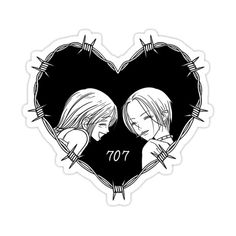 two girls in the shape of a heart with barbed wire around them