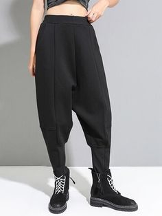 Original Stylish Winter Black Harem Pants, Black High Waist Edgy Bottoms, High Waist Harem Pants For Fall, Black High-waist Bottoms For Streetwear, Edgy Black Wide Leg Pants For Fall, Fall High Waist Harem Pants, Fall Full-length Harem Pants For Streetwear, Edgy Black Full-length Pants, High Waist Baggy Harem Pants