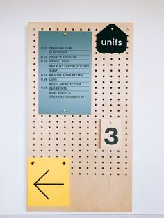 a bulletin board with numbers on it and a arrow pointing to the top one that says units