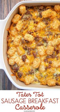 a casserole dish with meat and cheese in it on a wooden table top