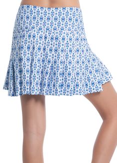 We gave the mosaic trend the Lucky touch with blue hues of nostalgic tile prints layered across our pleat tier skort. Also features a built-in shortie, two front pockets, and one back right pocket. Blue Pleated Hem Summer Bottoms, Summer Blue Bottoms With Pleated Hem, Blue Pleated Hem Bottoms For Summer, Blue Skirted Bottoms With Pleated Hem, Fitted Blue Bottoms With Pleated Hem, Love Store, Tennis Shop, Lucky In Love, Tile Print