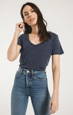 Pocket Tee – Z SUPPLY Blue T-shirt For Everyday Fall Wear, Casual Denim Blue V-neck Top, Trendy Relaxed Fit Denim Blue Tops, Trendy Denim Blue Relaxed Fit Tops, Trendy Relaxed Fit Medium Wash Tops, Trendy Denim Blue V-neck Top, Everyday Denim Blue Tops For Fall, Trendy Medium Wash Relaxed Fit Tops, Trendy Tri-blend Soft-washed Tops